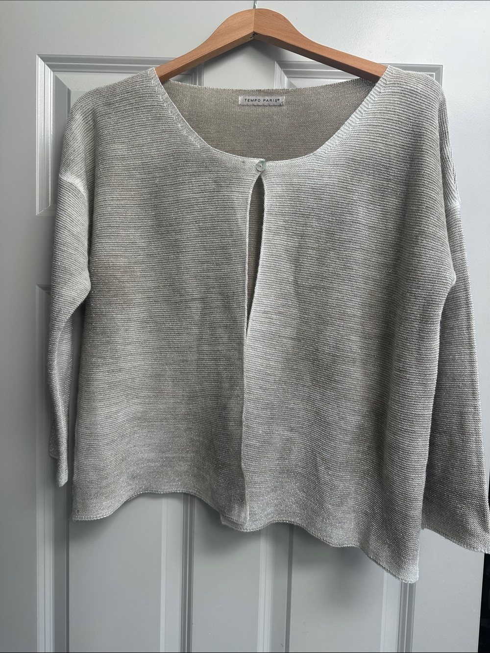 Tempo Paris Neutral Cream-Gray with Gold Flecks Knit Cardigan
